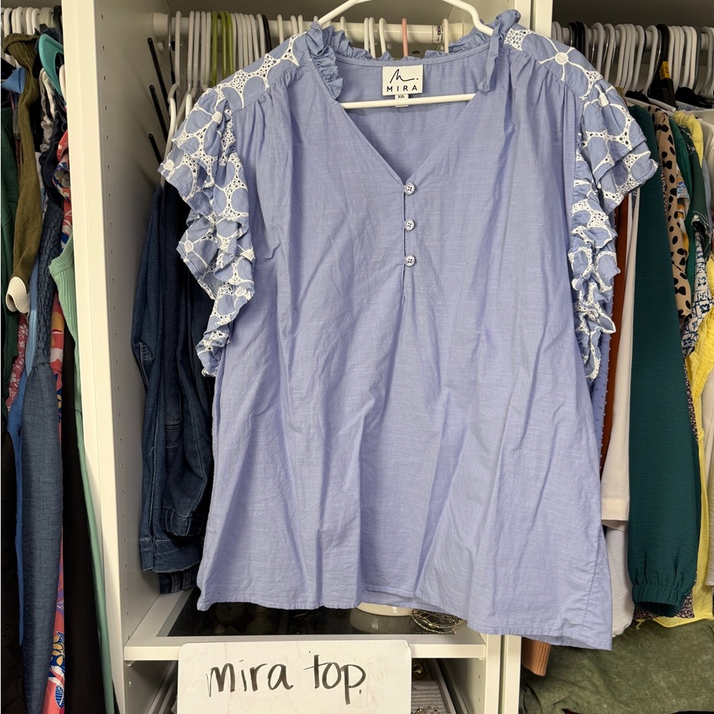 Light Blue Lace Accent Blouse